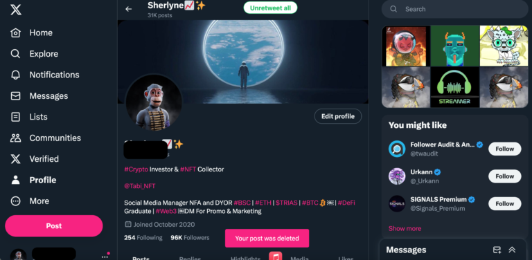 Crypto/NFT Twitter Account with 95k Followers NFT Twitter with 95k Followers