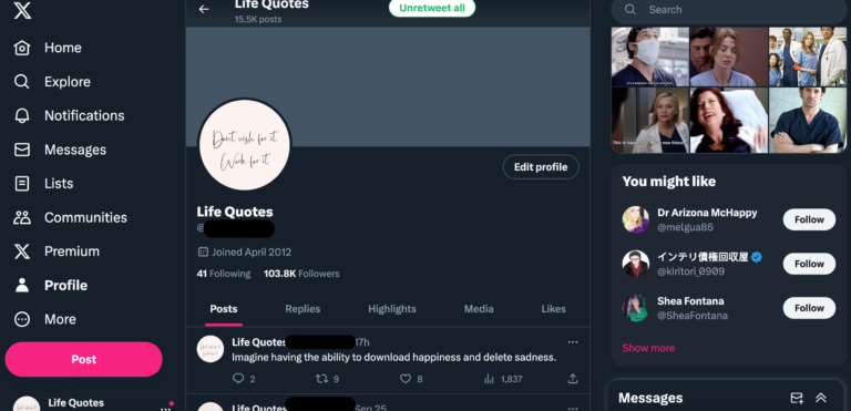 Twitter with 103k followers