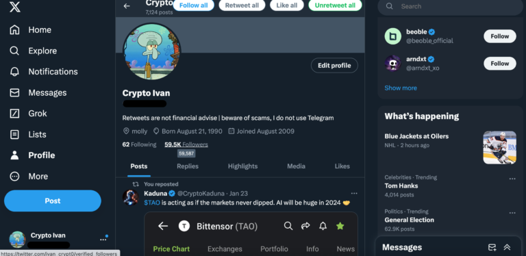 Crypto/NFT Twitter Account with 59k Followers